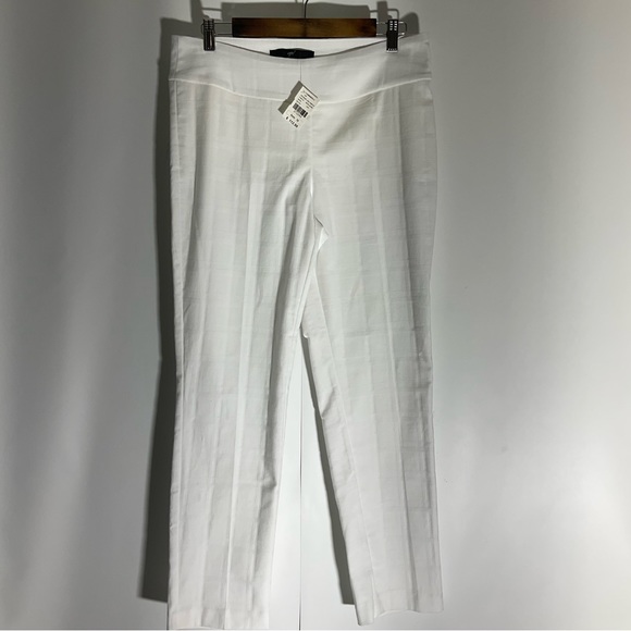 Up! Pull On Slimming White Square Jacquard Wide Waistband Straight Leg Pant 12. - Picture 3 of 16